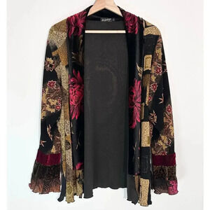 Lee Andersen Patchwork Velvet Cardigan Jacket Floral | Black Gold Pink | SZ L